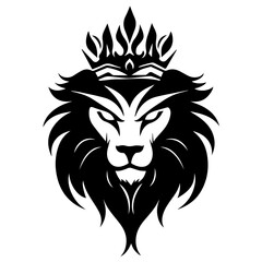 Fototapeta premium Monochrome Graphic of a Crowned Lion Head in Profile