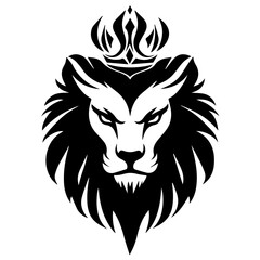 Obraz premium Monochrome Graphic of a Crowned Lion Head in Profile