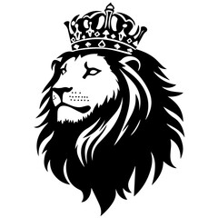 Obraz premium Monochrome Graphic of a Crowned Lion Head in Profile