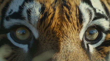  A photo captures the tiger's face in close detail, revealing its distinctive brown and black stripes around its eyes