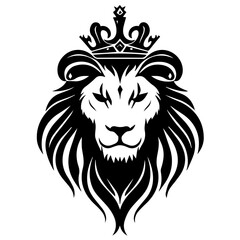 Fototapeta premium Monochrome Graphic of a Crowned Lion Head in Profile