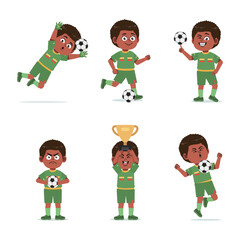 Cute African Black Boy with Afro Hair cartoon Character Playing Football