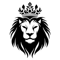 Fototapeta premium Monochrome Graphic of a Crowned Lion Head in Profile