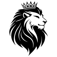 Monochrome Graphic of a Crowned Lion Head in Profile