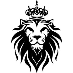 Obraz premium Monochrome Graphic of a Crowned Lion Head in Profile