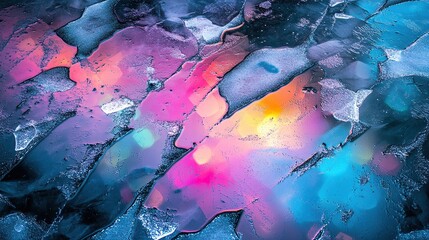 Abstract icy shards and hollowed shapes forming on a frozen lake