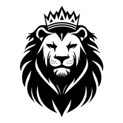 Obraz premium Monochrome Graphic of a Crowned Lion Head in Profile