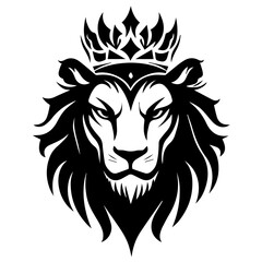 Obraz premium Monochrome Graphic of a Crowned Lion Head in Profile