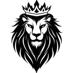 Fototapeta premium Monochrome Graphic of a Crowned Lion Head in Profile