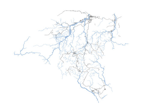 highway, waterway and building vector map in manatuto east timor with black and white color