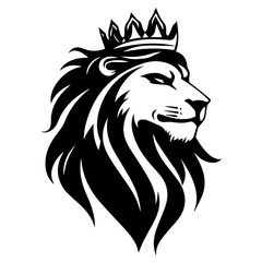 Fototapeta premium Monochrome Graphic of a Crowned Lion Head in Profile