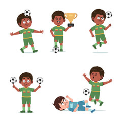 Cute African Black Boy with Afro Hair cartoon Character Playing Football