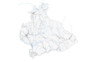 Obraz premium highway, waterway and building vector map in manufahi east timor with black and white color