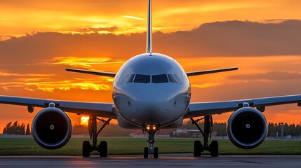 Fototapeta na wymiar Majestic Airplane at Sunset: A Breathtaking Aviation Scene