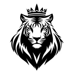 Obraz premium Monochrome Graphic of a Crowned Tiger Head with Detailed Stripes