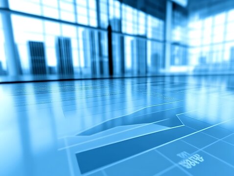 A blurred modern office interior featuring statistical financial graphs - Powered by Adobe