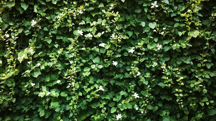 Obraz premium Lush Green Wall Covered with Intertwining Foliage and Flowers