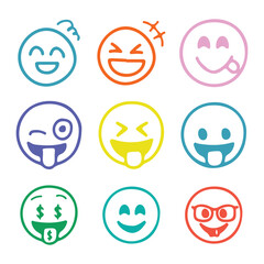 Graffiti-style icon set smiley faces with spray paint effect on transparent background. Vector illustration EPS10