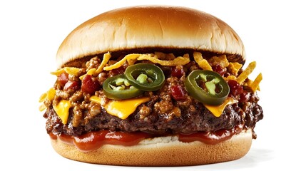 Loaded Chili Cheeseburger with Jalapeños and Nacho Cheese