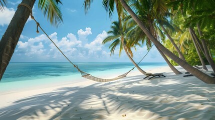 clean white sandy beach with hammock