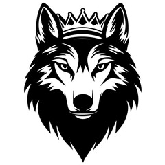 Naklejka premium Monochrome Graphic of a Crowned Wolf Head