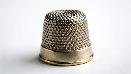 Silver Thimble on White Background