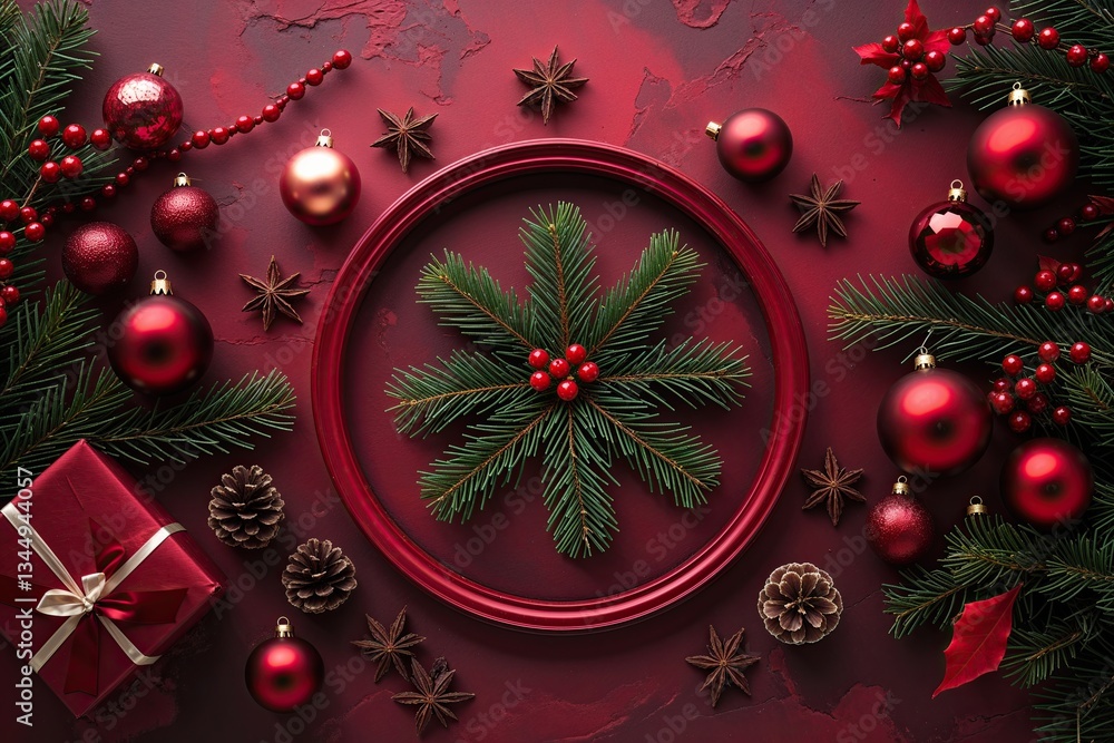 Poster stunning ruby gradient christmas background with rich red frame and elegant artistic texture