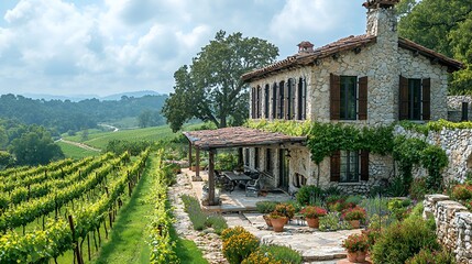 Fototapeta premium Rustic Vineyard Home with Panoramic Views
