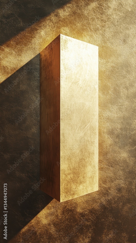 Poster a golden rectangular block casting a long shadow across a surface