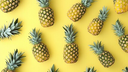 Vibrant Pineapple Pattern on Bright Yellow Background for Summer