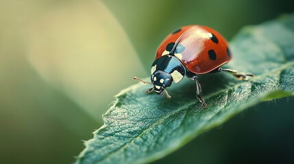 Fototapeta premium A close-up of a ladybug on a leaf with a blurred background