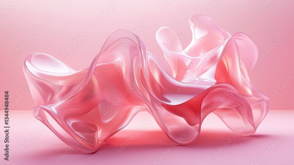 Poster abstract pink transparent shape displayed against a soft pink background