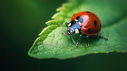 Fototapeta premium Ladybug on a sunny leaf