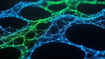 Naklejka premium Futuristic digital network of interconnected nodes and lines.