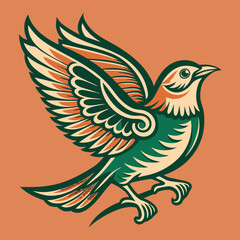 Obraz premium Hand-Drawn Vintage Bird Logo with Intricate Detailing and Classic Style