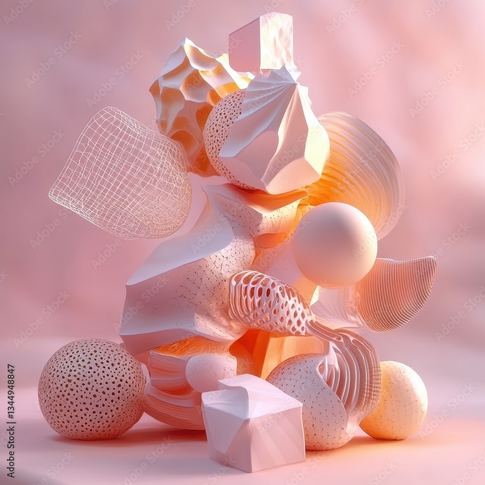 Poster a delicate and abstract composition of floating geometric shapes