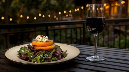 overhead view of grilled peach salad