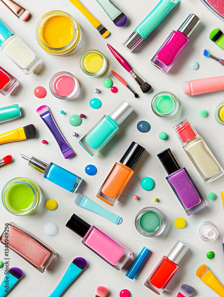 Poster colorful nail polishes and manicure tools arranged neatly on a light background showcasing vibrant h