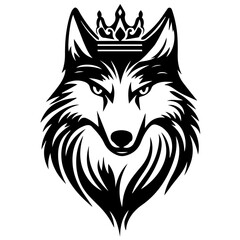 Fototapeta premium Monochrome Graphic of a Crowned Wolf Head