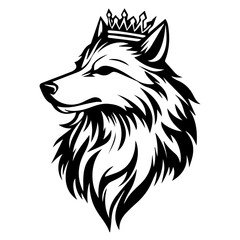 Fototapeta premium Monochrome Graphic of a Crowned Wolf Head