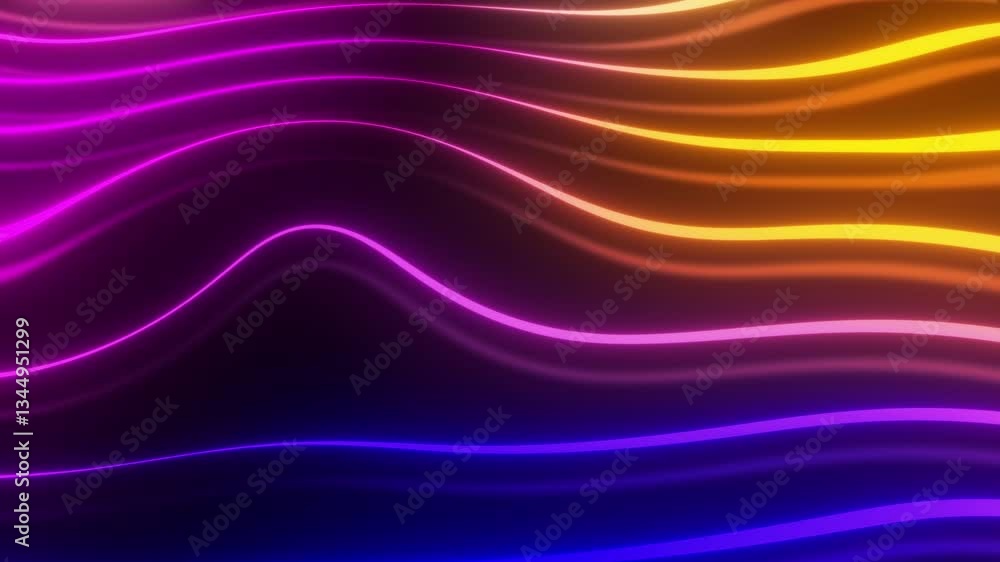Poster vibrant neon curves flow smoothly, creating a glowing light effect against a black background. fluid