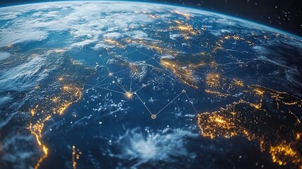 Global network connections over Europe at night