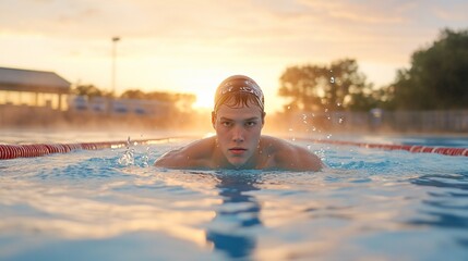 Woman Swimmer Sunset Pool Healthy Lifestyle