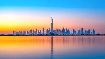 Fototapeta premium Dubai Skyline at Sunrise: A Breathtaking Panorama