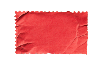 Crumpled red paper with textured edges on transparent background