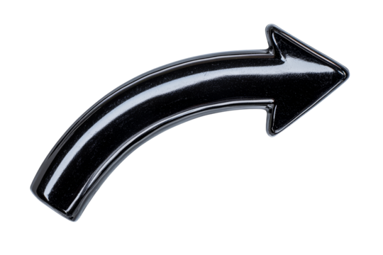 Curved black arrow pointing to the left with a shiny finish