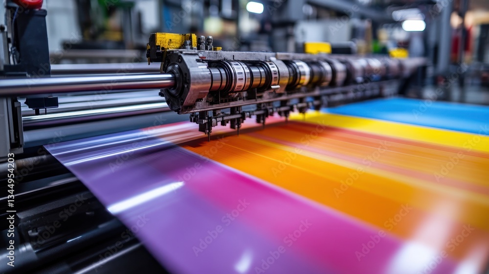 Poster printing machine with colorful pattern for paper, close-up shot. perfect for ads about printing, ind