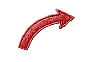 Red leather arrow pointing right on transparent background