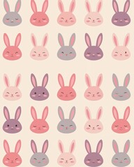 Obraz premium Seamless pattern with cute cartoon bunnies in pastel colors. Perfect for kids' products, textile design, and spring/Easter themes.