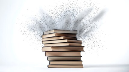 Stack of Books Exploding into Flying Pages